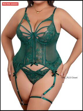 Plus Size Lace Corset & Garter Lingerie Set L-4XL